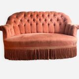 Old pink velvet upholstered toad sofa