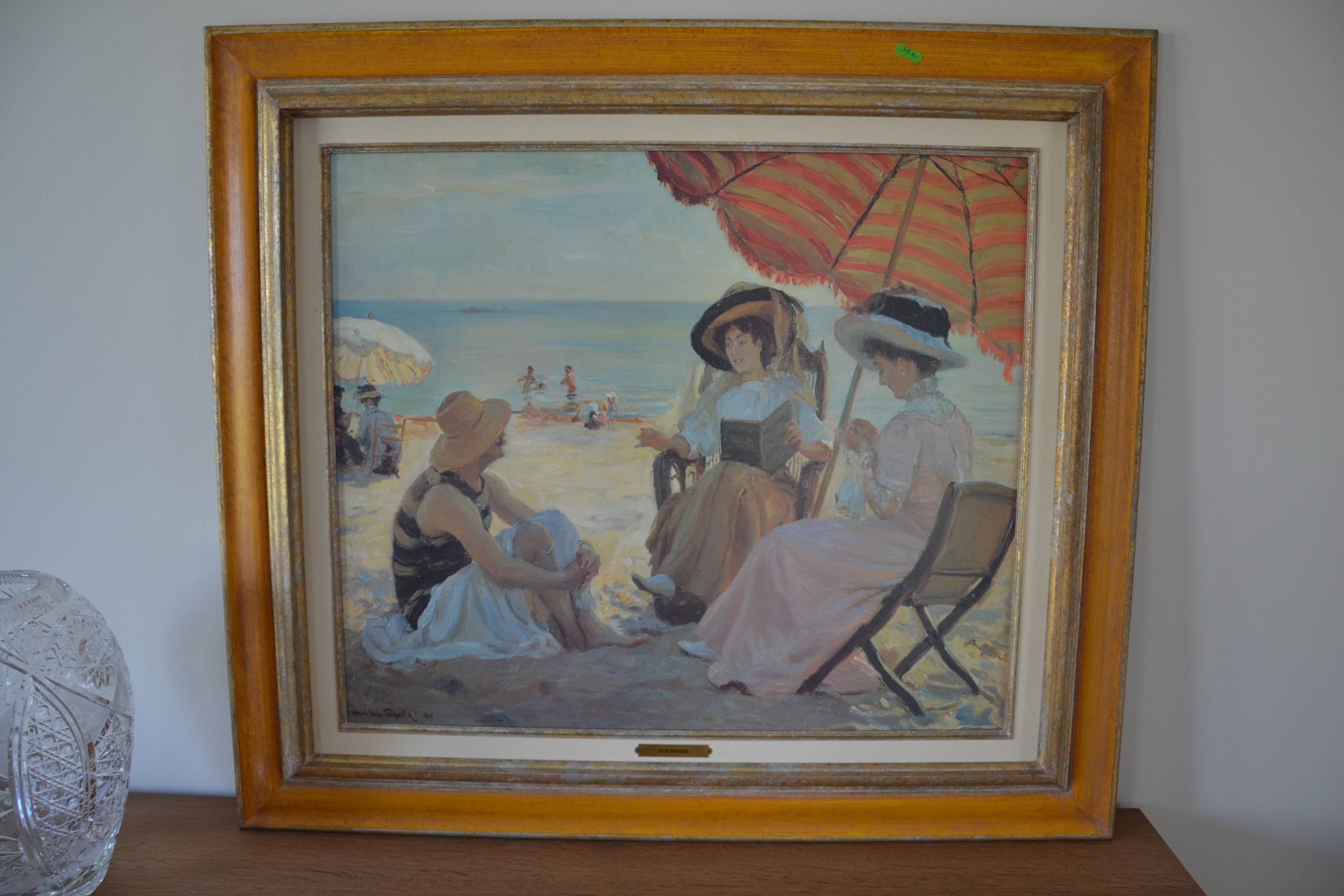 Painting Beach Scene Alfred Victor Fournier