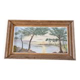 Vintage seascape painting at sunset, signed Marcki