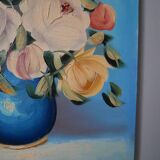 Still life painting bouquet of flowers vintage painted canvas classic decoration bohemian countryside