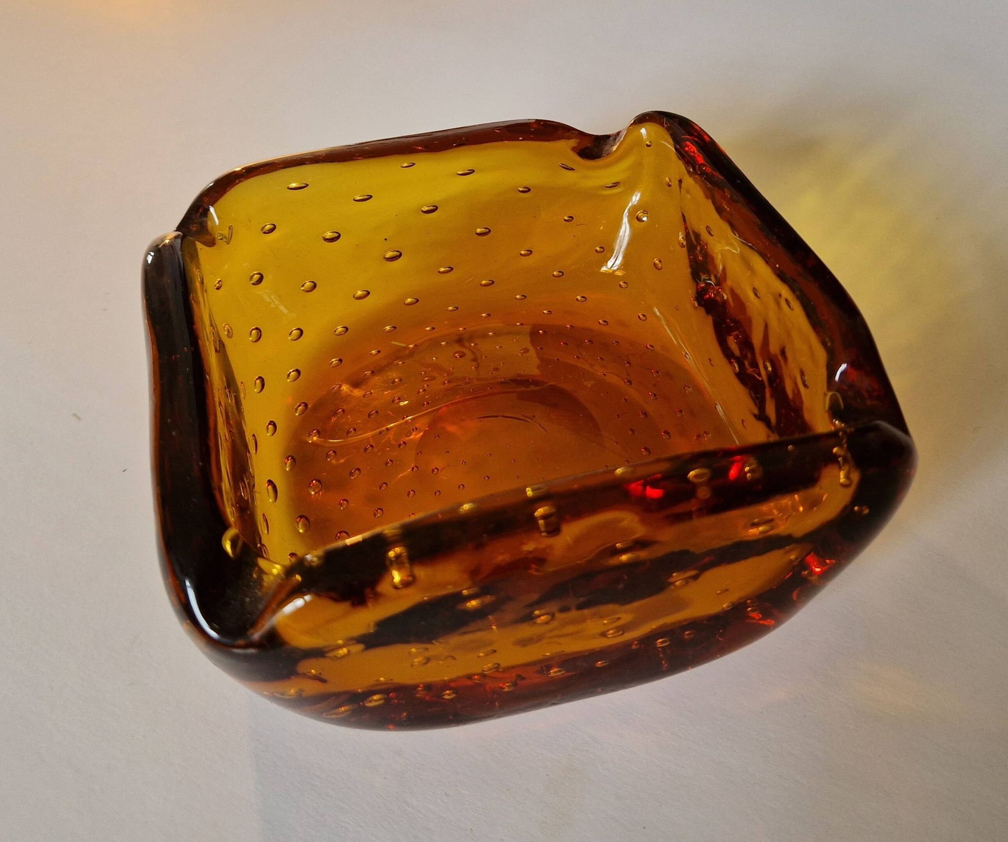 Italian Murano Amber Bubble Glass Ashtray Bowl Circa 1960