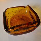 Italian Murano Amber Bubble Glass Ashtray Bowl Circa 1960