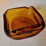 Italian Murano Amber Bubble Glass Ashtray Bowl Circa 1960