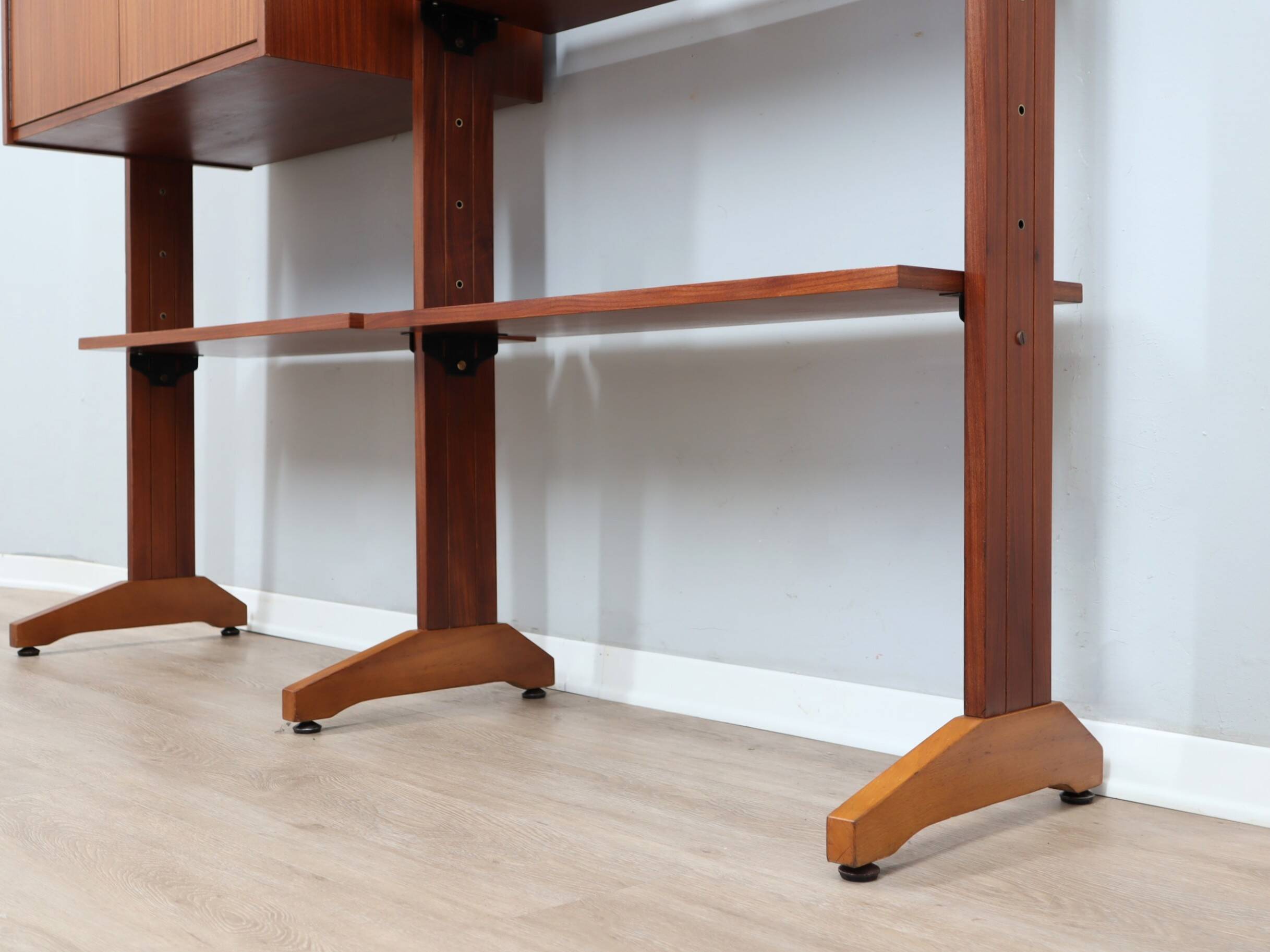 1950s teak modular wall unit with drop-front bar
