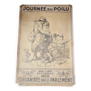 Affiche lithographique 1915 journée du poilu