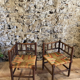 Pair of corner armchairs paillés in turned wood antique multicolored seat