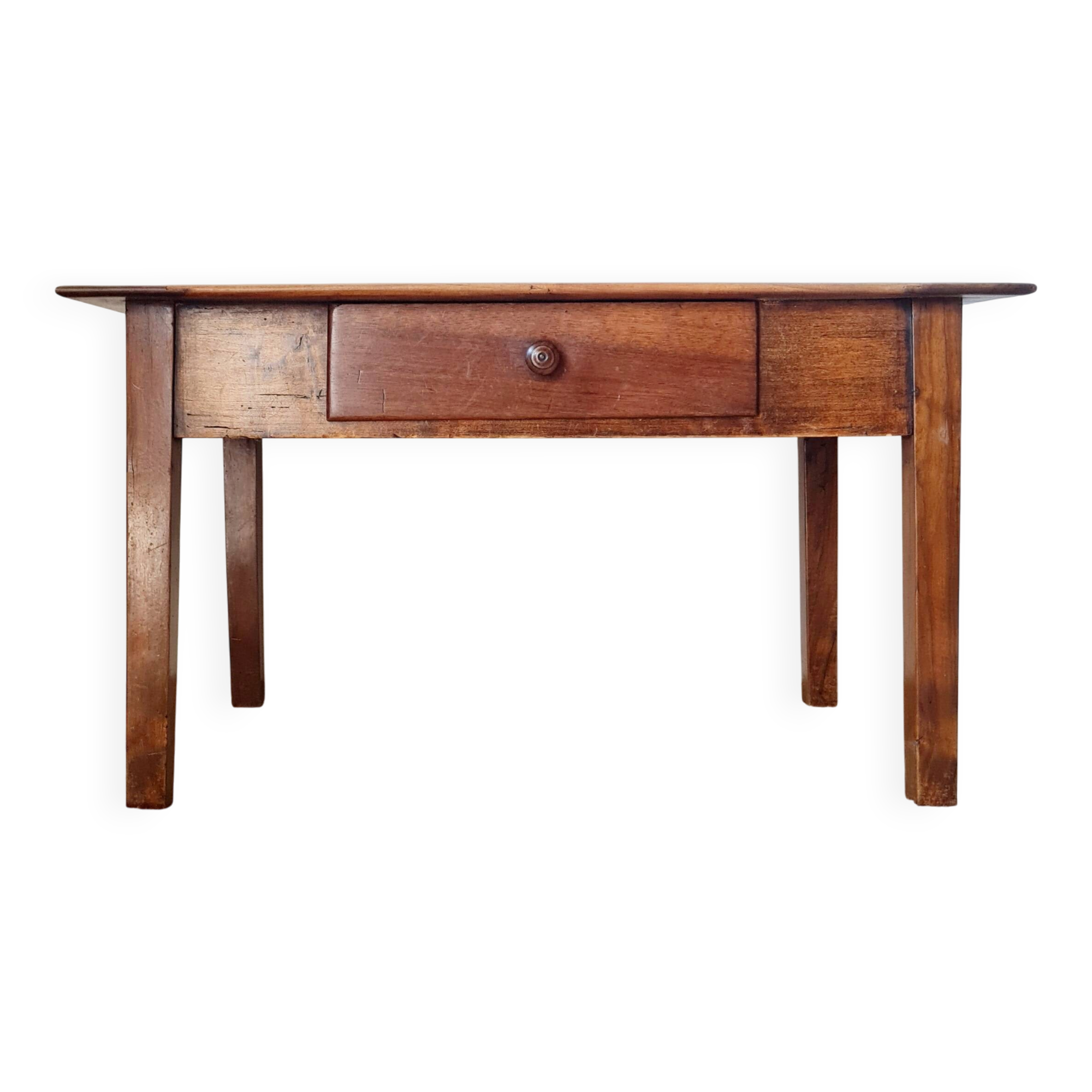 Old farmhouse coffee table in walnut with drawer - L82cm