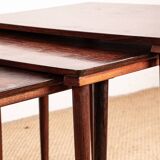 Three Danish nesting tables in rosewood by Mobelintersia 1960.