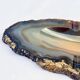 Vintage blue-grey agate slice tray and agate ashtray from the 1960s