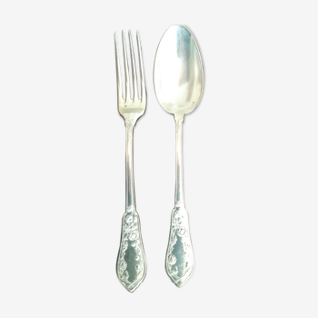Art nouveau entremet children's cutlery in silver plated metal