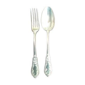 Art nouveau entremet children's cutlery in silver plated metal