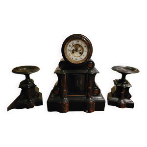Pendule marbre, garniture de cheminée