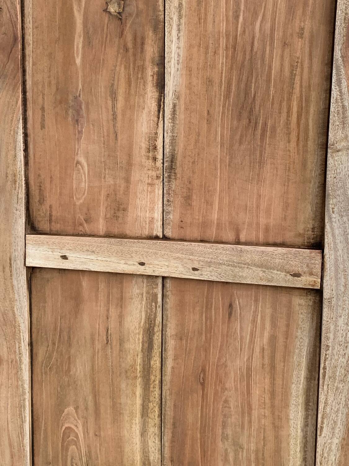 Parisian wardrobe in raw wood with engraved glass from 1920.
