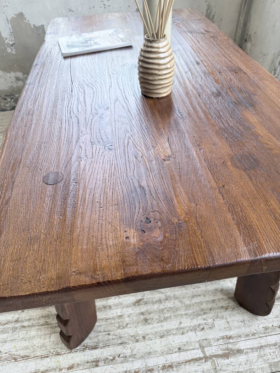 Brutalist oak table by De Puydt, Belgium 1970