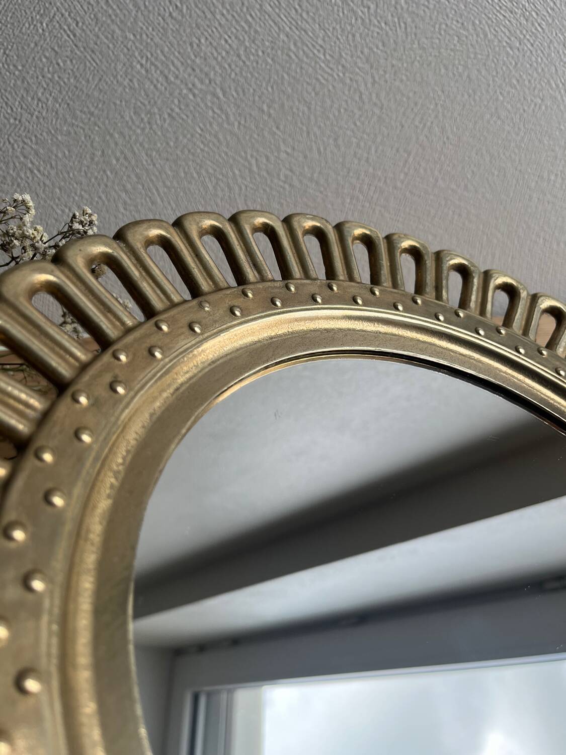 Vintage golden brass sun/flower mirror