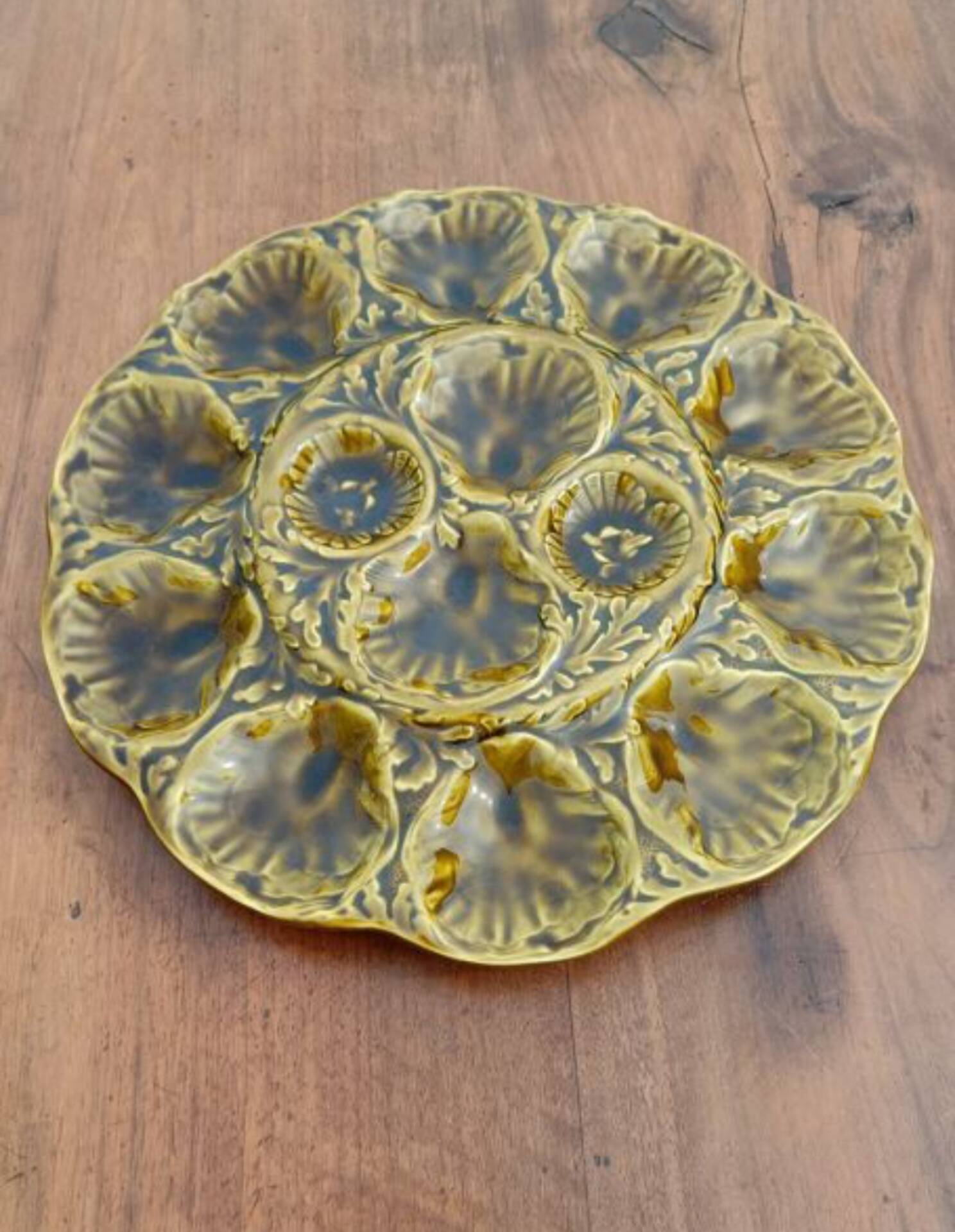 Service plates and serving dish Gien vintage green khaki