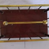 Magazine holder or vintage wood & brass bottles