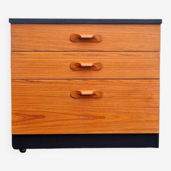 Mid Century Austinsuite Chest Of Drawers Three Drawer Oak And Black Cabinet