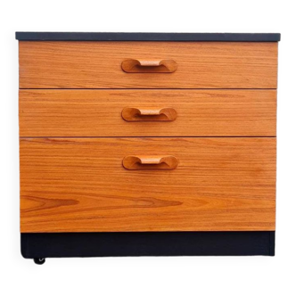 Mid Century Austinsuite Chest Of Drawers Three Drawer Oak And Black Cabinet