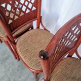 Vintage Italian Bistro Chairs - 1980s Reddish Wood, Brown Fabric - Set of 6