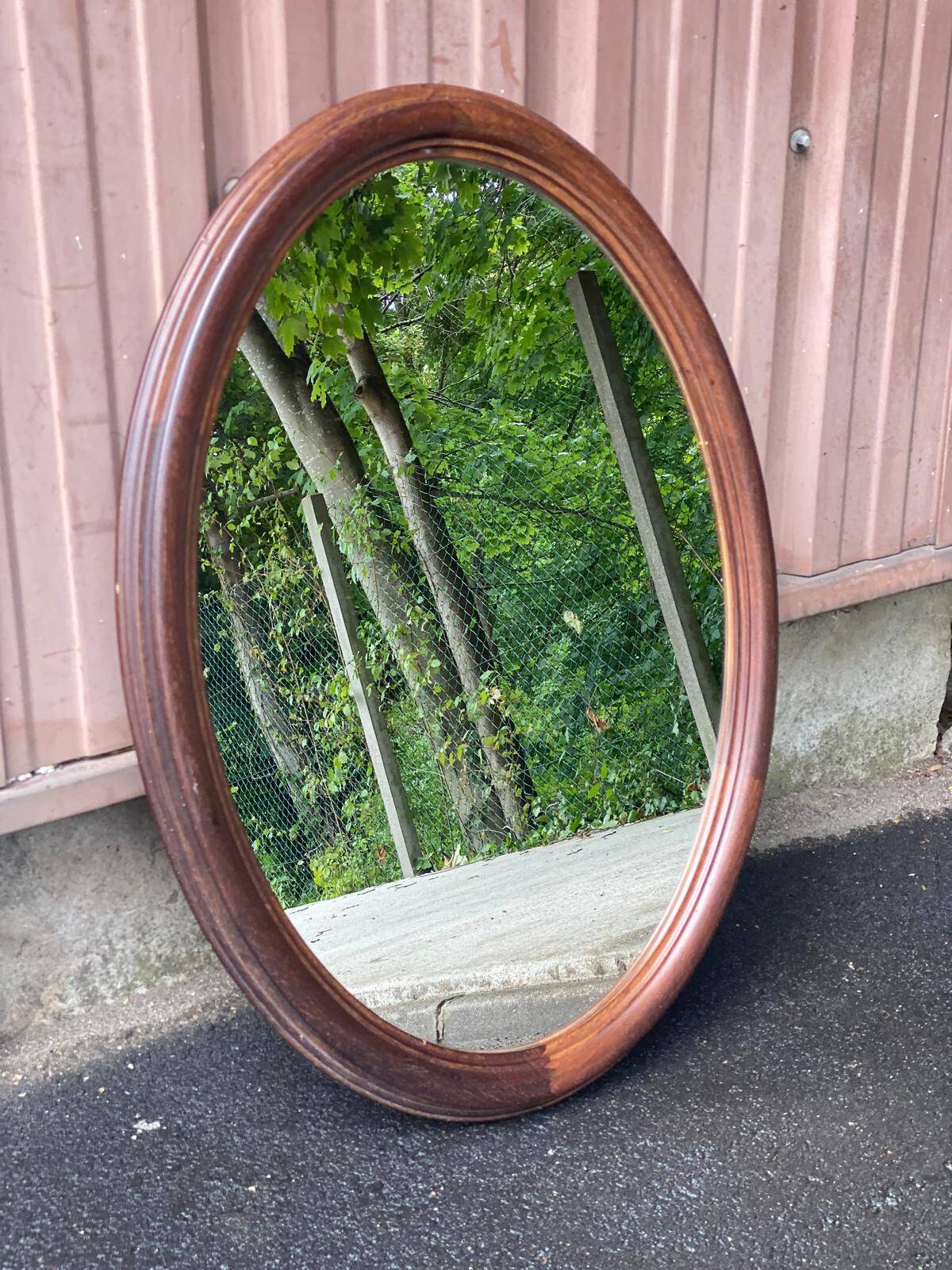 Miroir ovale vintage en bois massif 1960 82x60cm