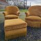 Ensemble de fauteuils crapaud et pouf jaune vintage