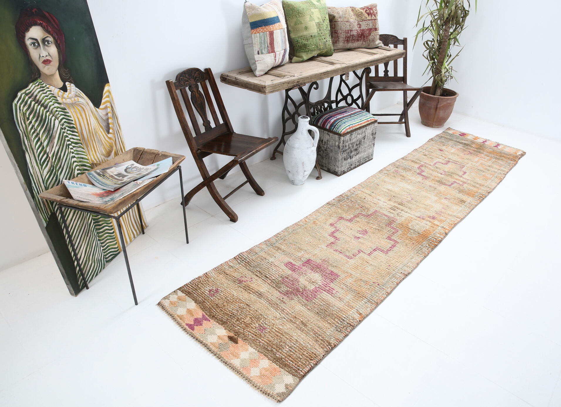 1960s antique wool vintage runner rug
