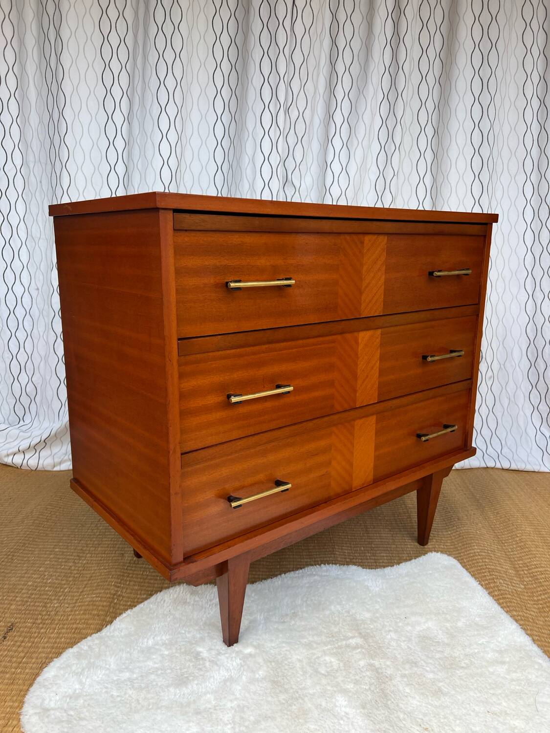 Vintage lacquered wooden chest of drawers