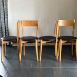 Set of 4 vintage pine dining chairs