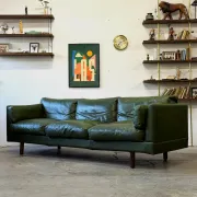 Olive leather sofa, Denmark, 1960s/70s, vintage mid-century modern