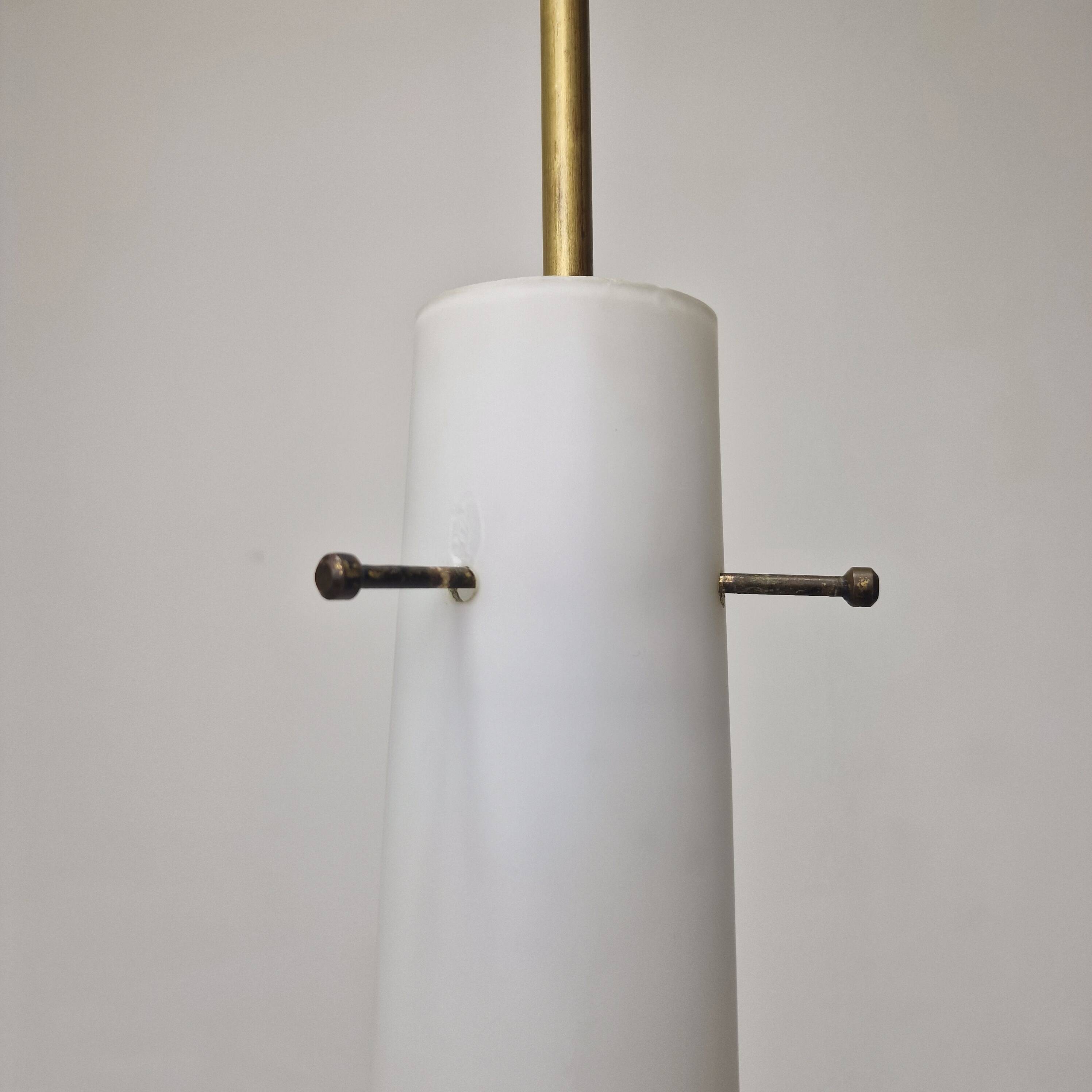 Stilnovo Pendant in Milk Glass and Brass, Italy 1960's