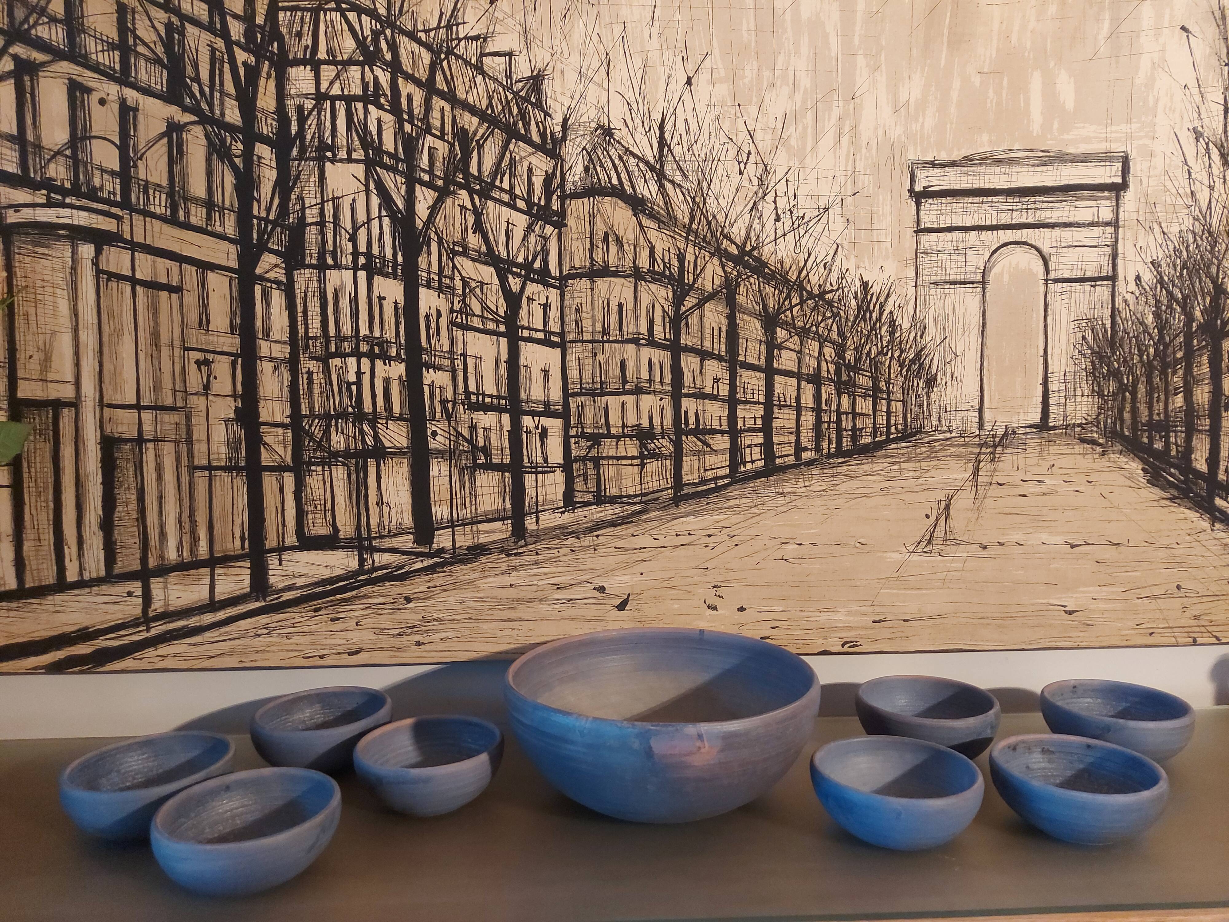 Set of 9 ceramics 60, 70'S, Jean Pierre Gasnier, Salad bowl and cups