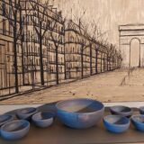 Set of 9 ceramics 60, 70'S, Jean Pierre Gasnier, Salad bowl and cups