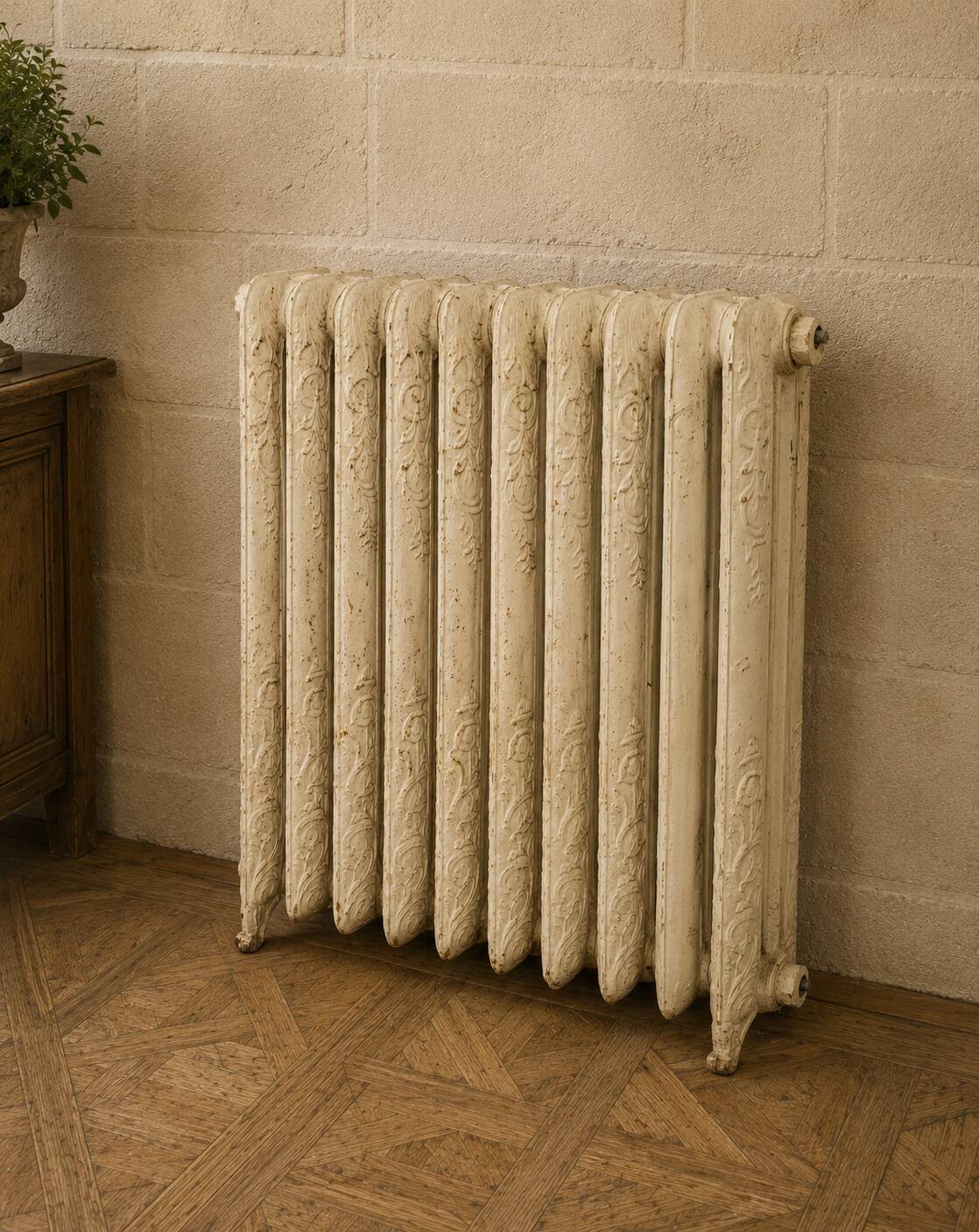 Decorated cast iron floral radiator from the 19th century.