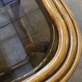 Rattan and smoked glass coffee table, vintage 1970s design.