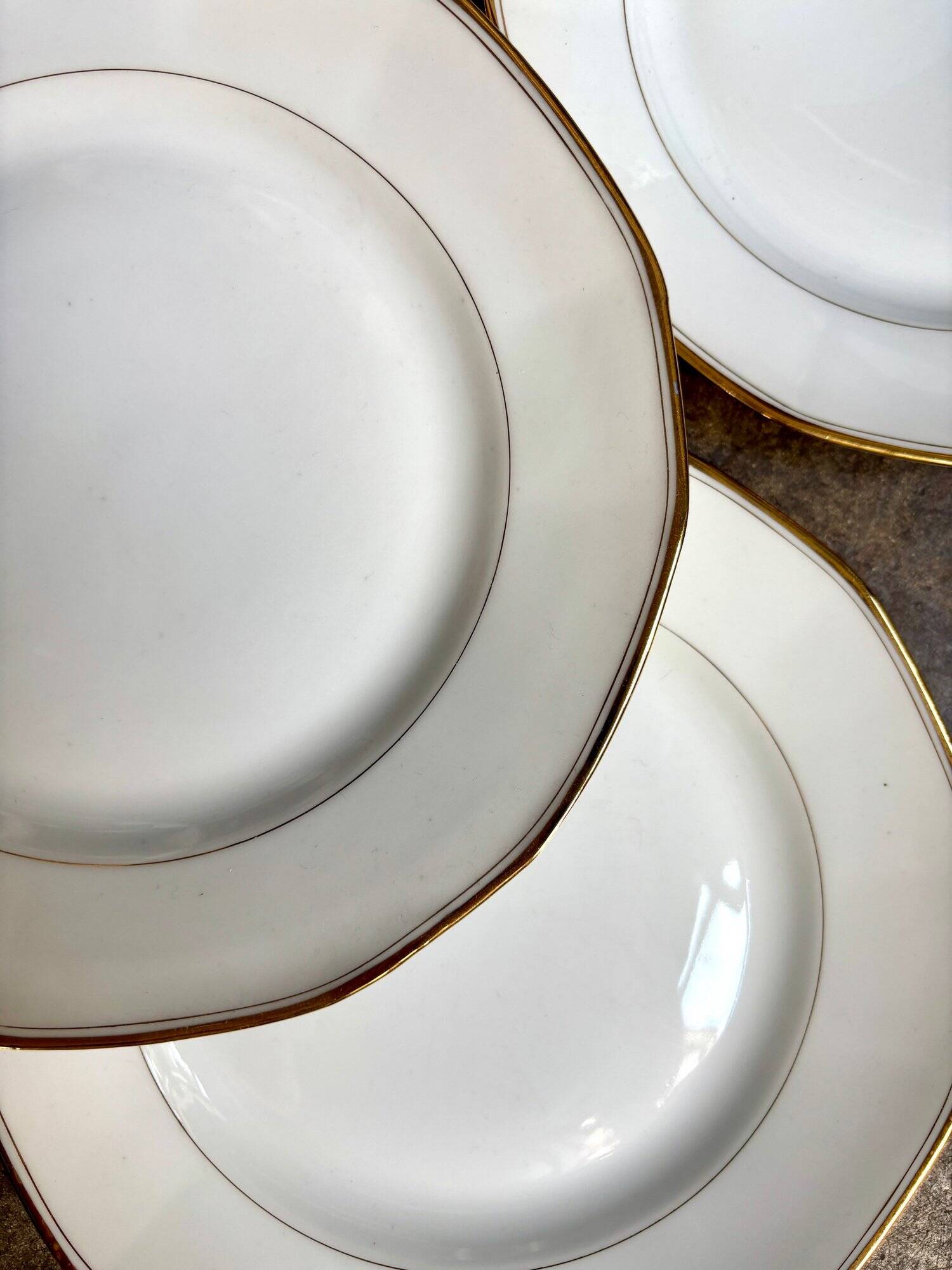 6 CBCie white and gold porcelain dinner plates