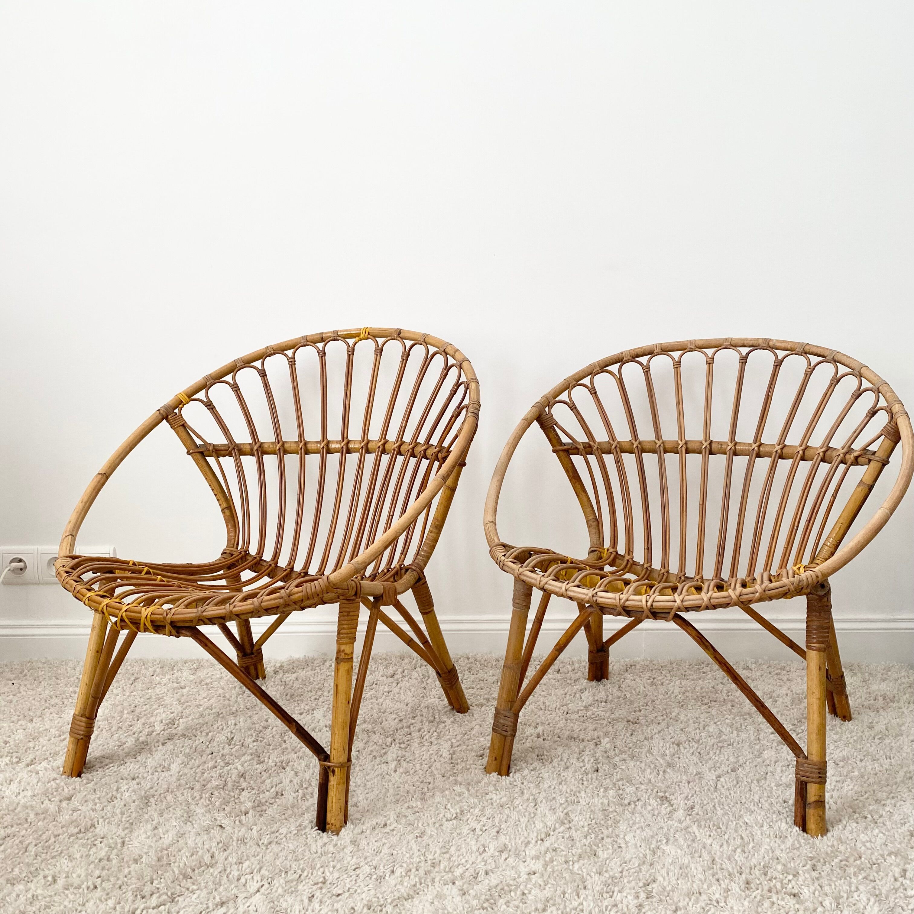 Vintage rattan shell armchair