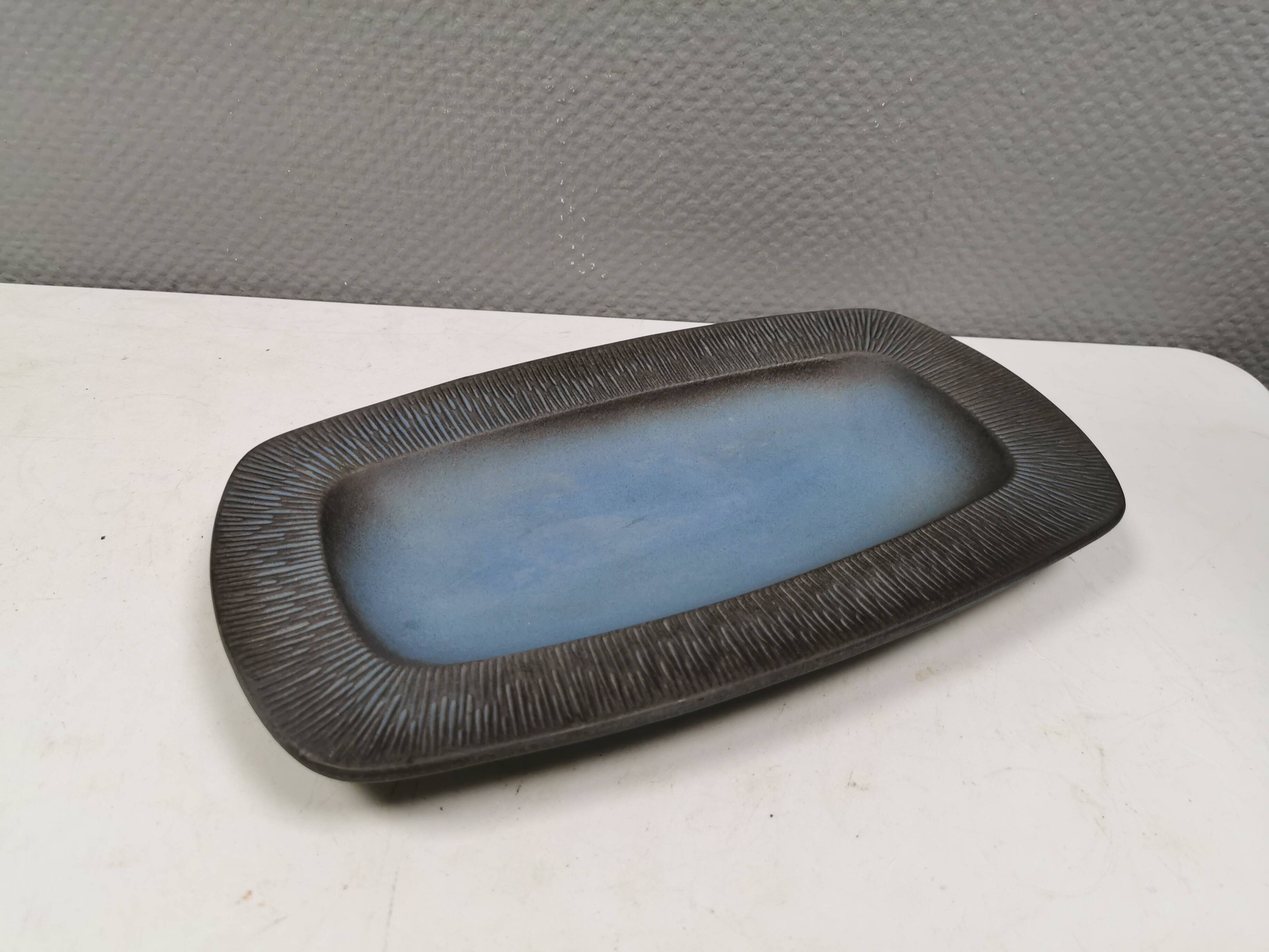Dish in bluish colors from Hedehusene Ceramics (HK) Denmark 1960-70s