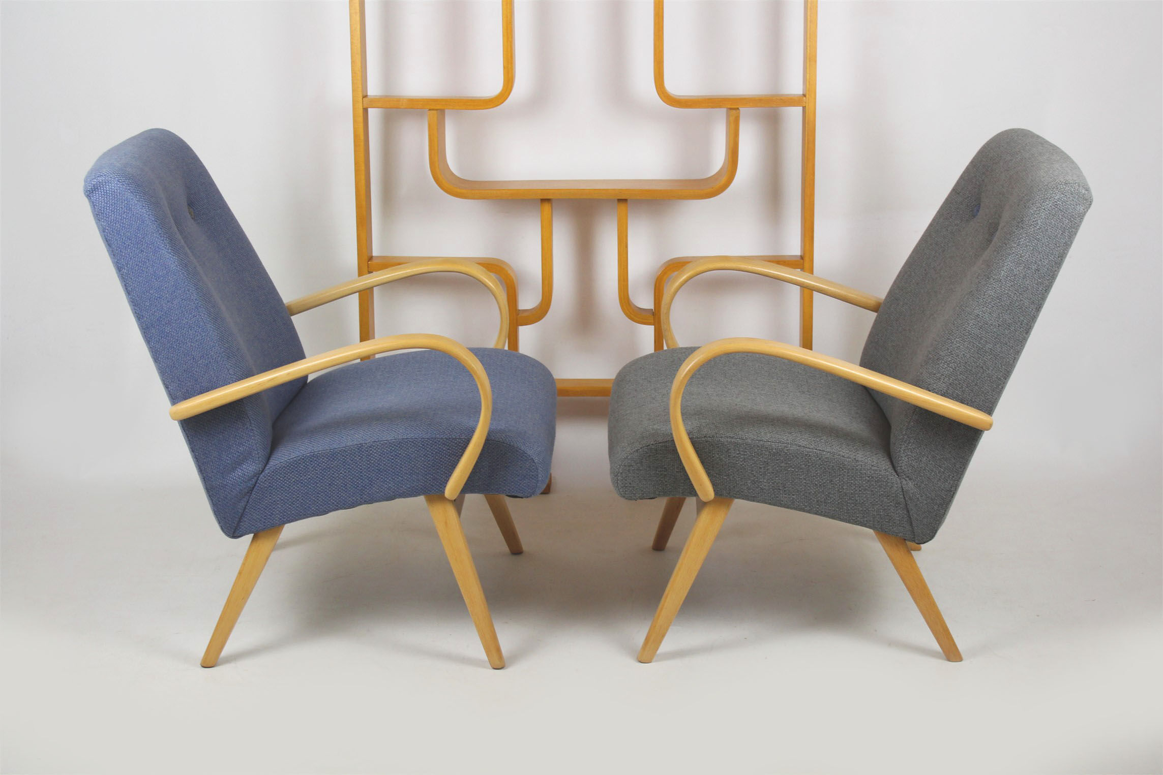 Set of 2  grey and blue lounge armchairs 1960s