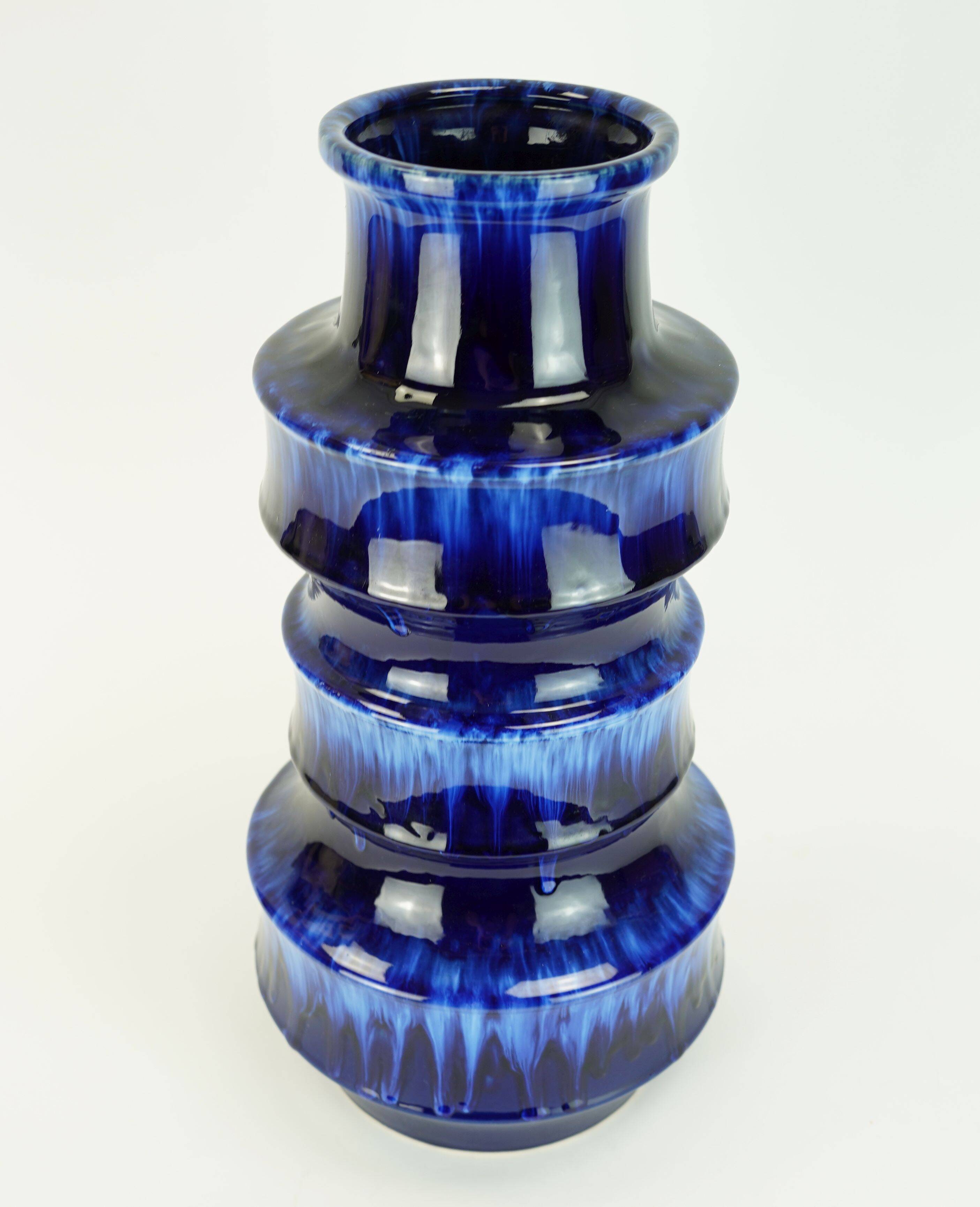 scheurich ceramic FLOORVASE drip glaze different shades of blue 60s/70s