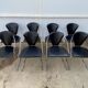 Set of 4 Linda armchairs by Arrben, black leather, chrome steel frame