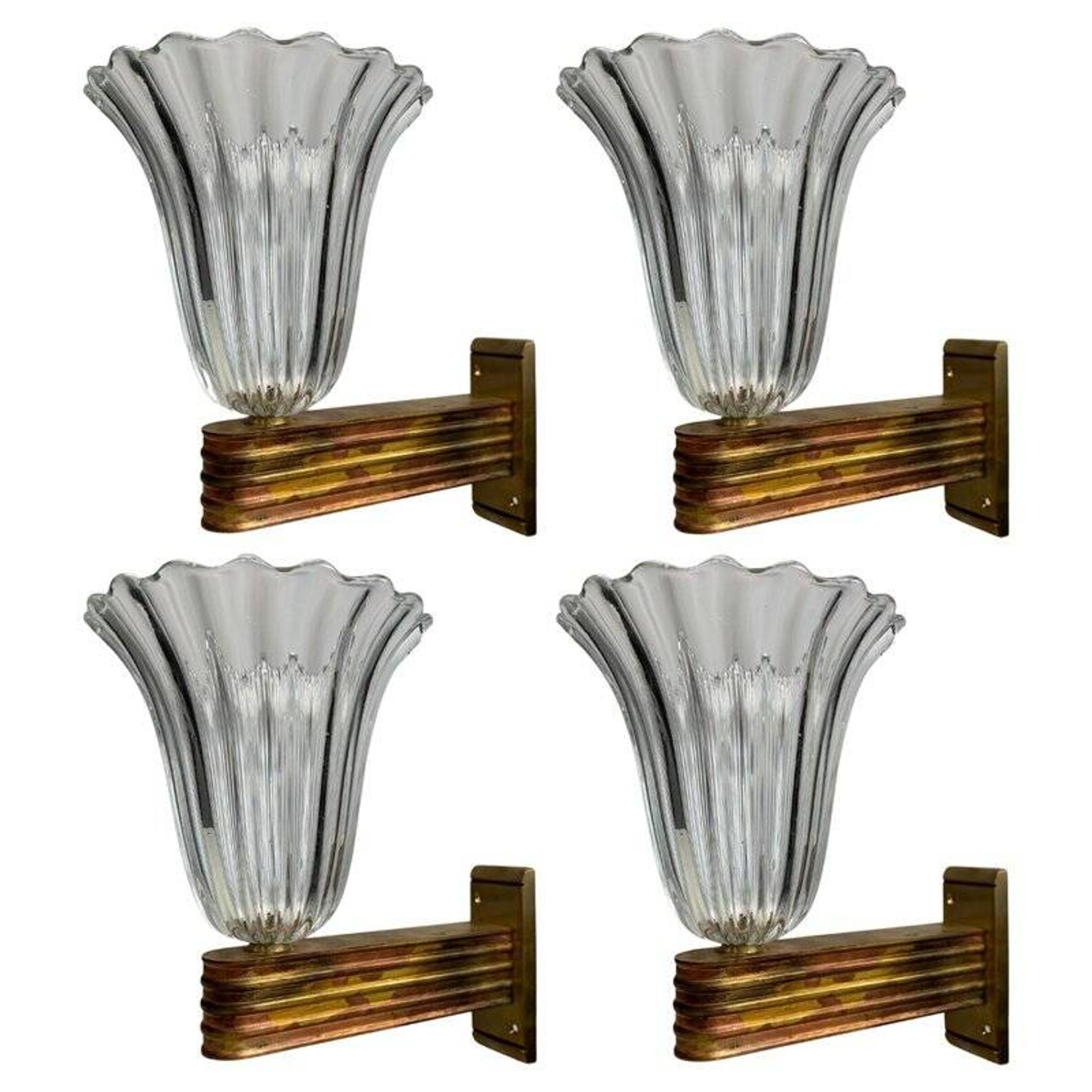 Murano Glass Wall Lamps attributed to Ercole Barovier, Italy, 1940s, Set of 4