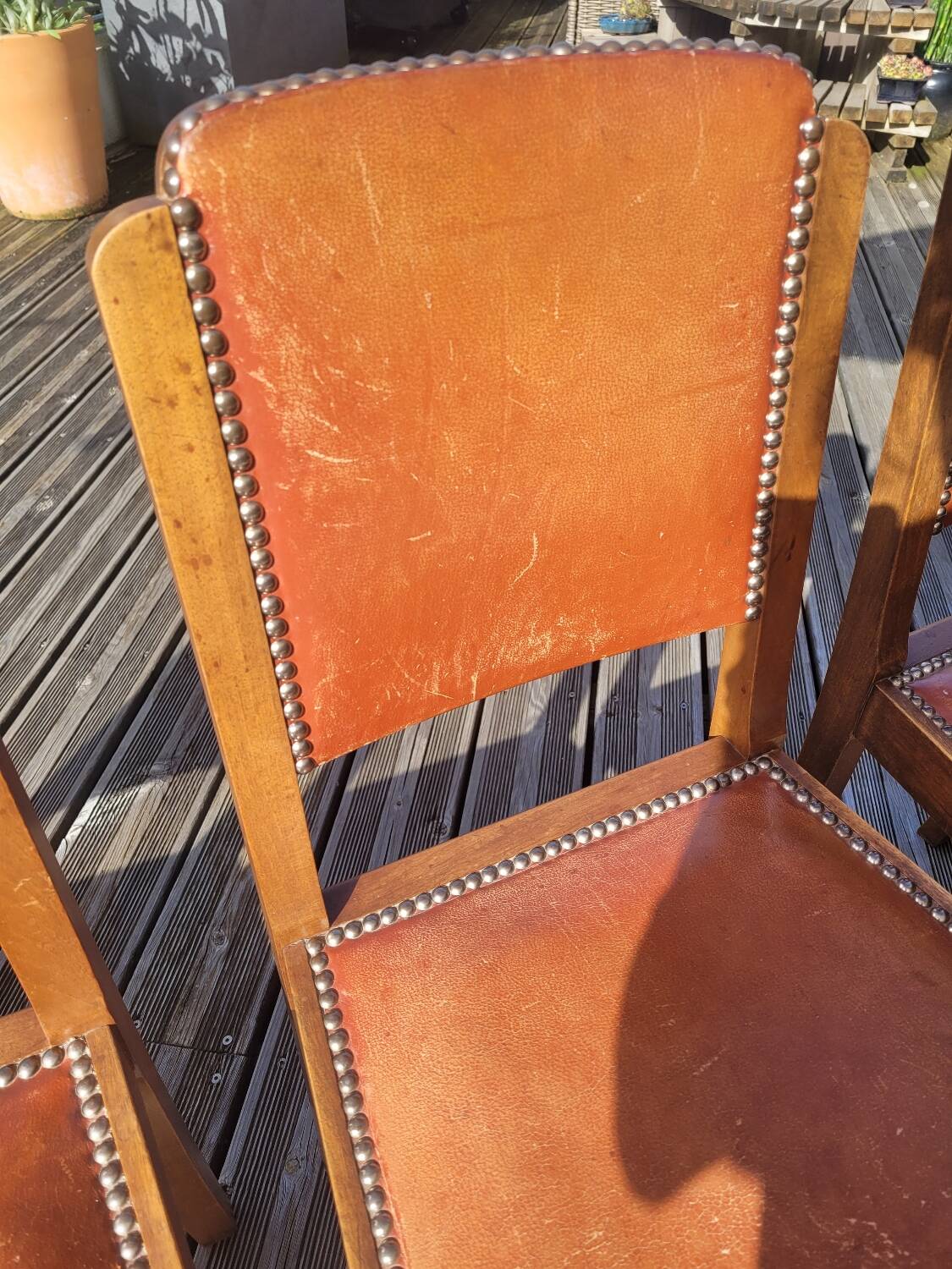Lot de 4 chaises art déco assise cuir