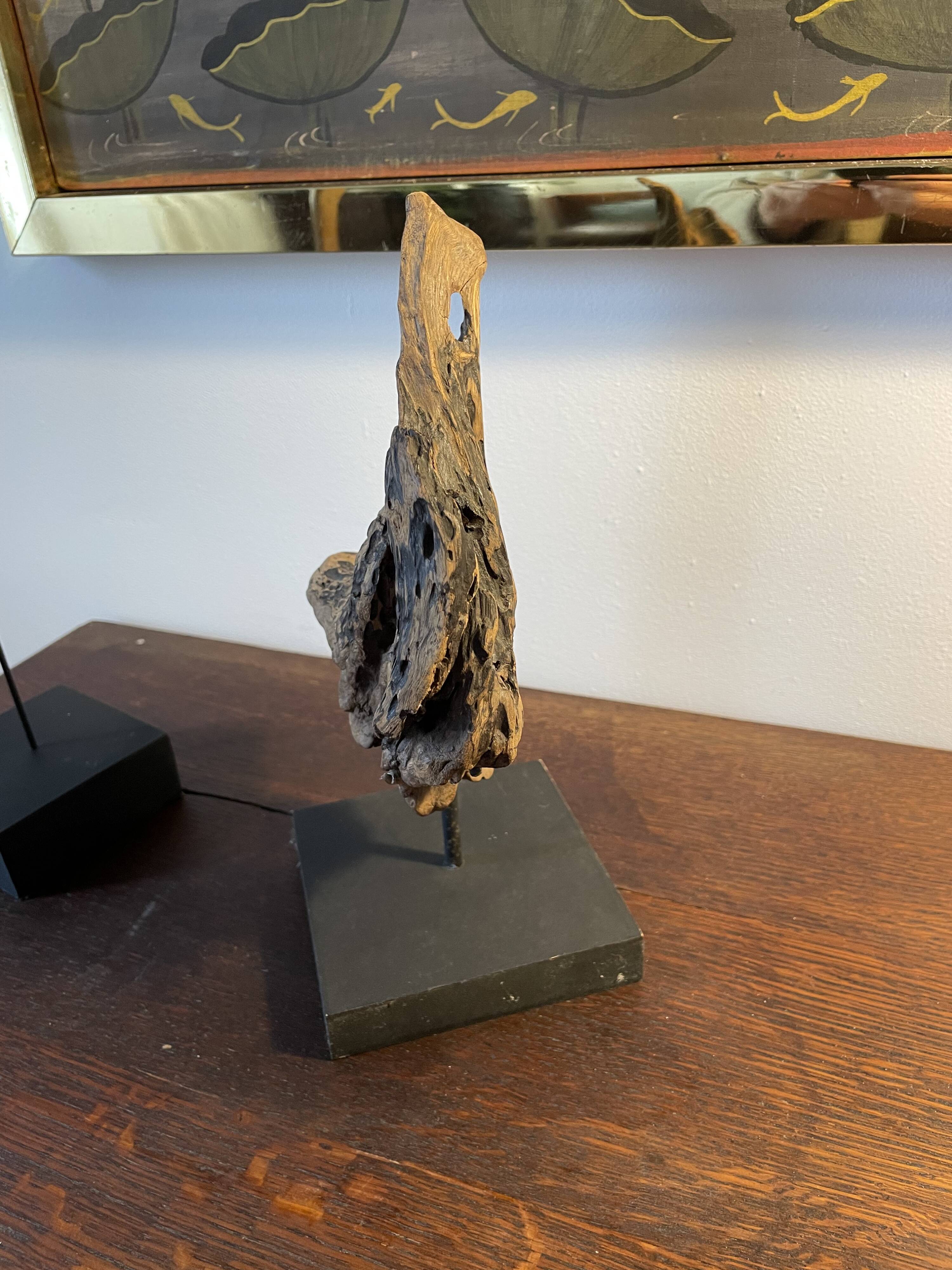 Set of 2 wooden sculptures on base