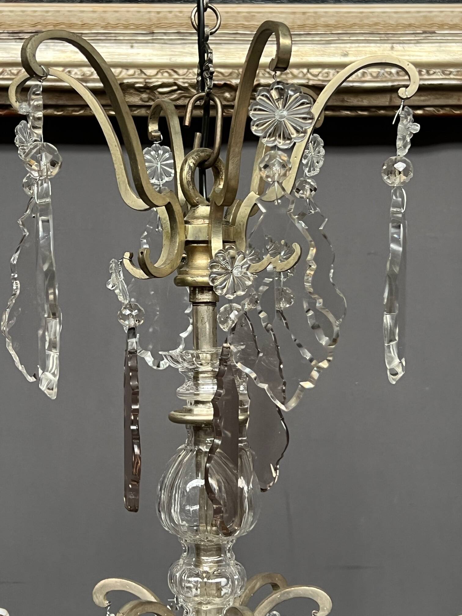 Antique French chandelier 170 cm with Louis XVI style chain in crystal.