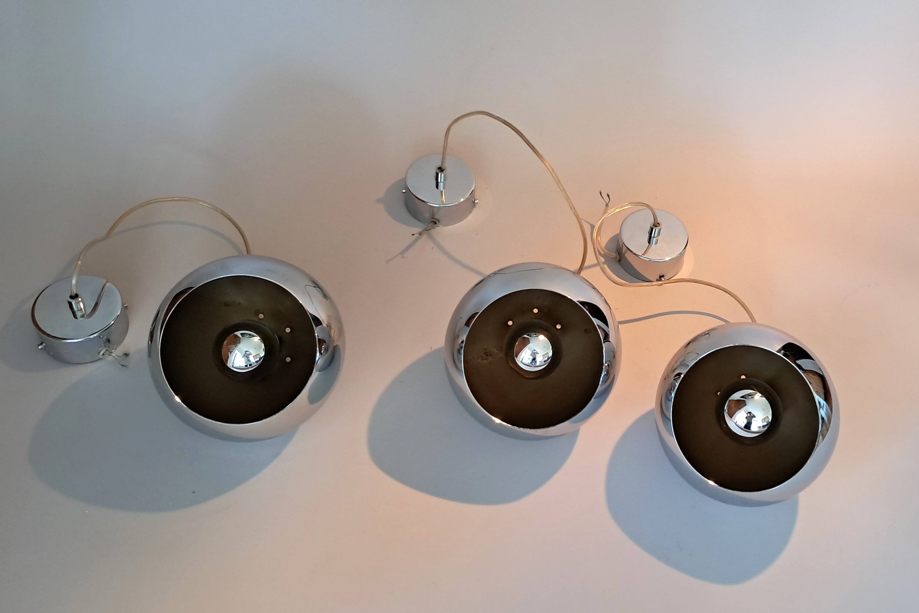 Set of 3 Benny Frandsen modular chrome pendant lights, Denmark 1970/80