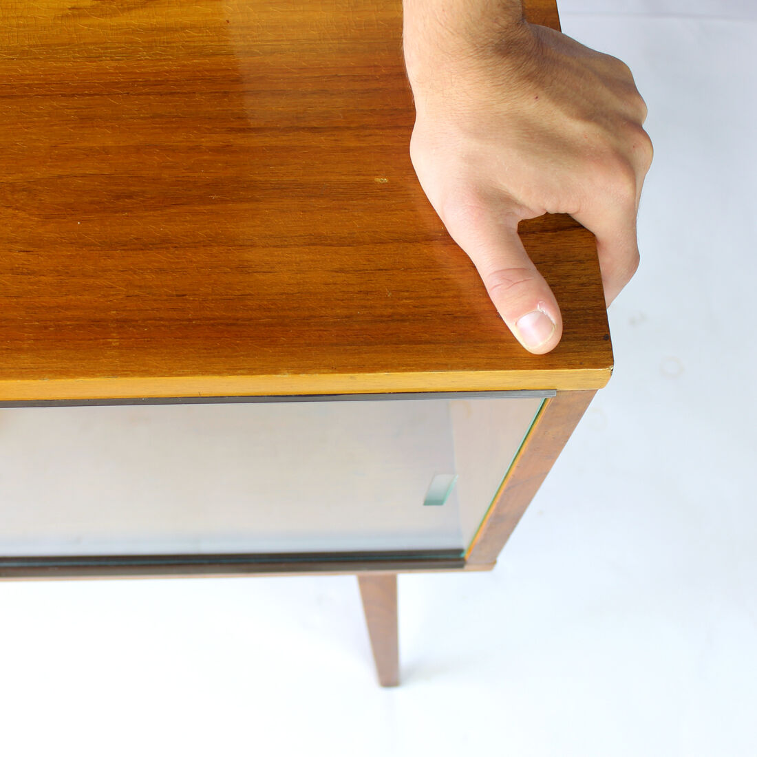 Midcentury showcase in walnut & glass, Drevovyroba Czechoslovakia 1969