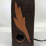 Brutalist ceramic lamp with stylized bird decor