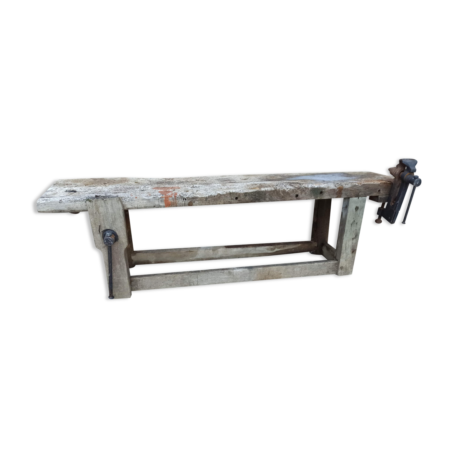 Wooden carpenter's workbench with iron and wooden vice
