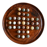 Jeu de solitaire en bois exotique et pierres semi precieuses